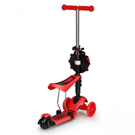 Trotineta cu sezut si 3 roti cu LED Ecotoys YM-SC-6 - Rosu