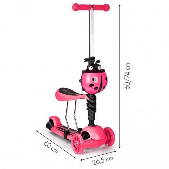 Trotineta cu sezut si 3 roti cu LED Ecotoys YM-SC-6 - Roz