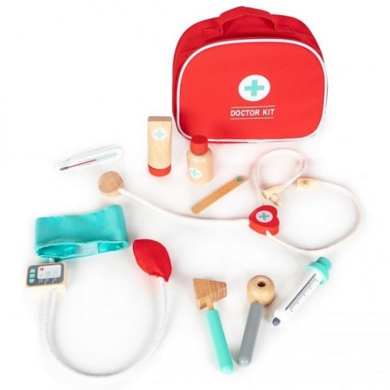 Trusa de doctor din lemn Ecotoys cu 10 piese