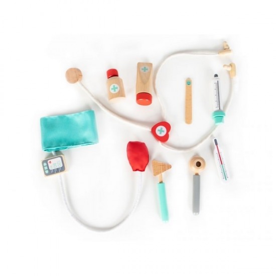 Trusa de doctor din lemn Ecotoys cu 10 piese