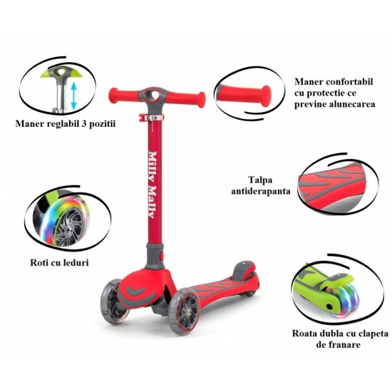 Trotineta pliabila cu roti luminoase Boogie Red Milly Mally