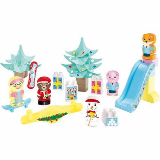 Joc de Construit Calendar Advent TweePop cu 24 Accesorii si Tobogan