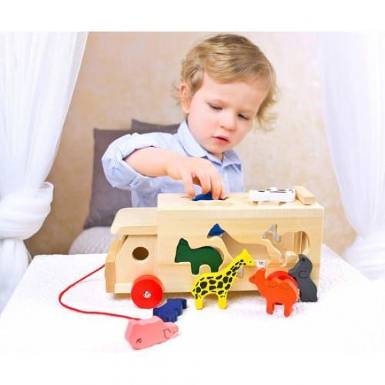 Masinuta din lemn cu Forme de Animalute