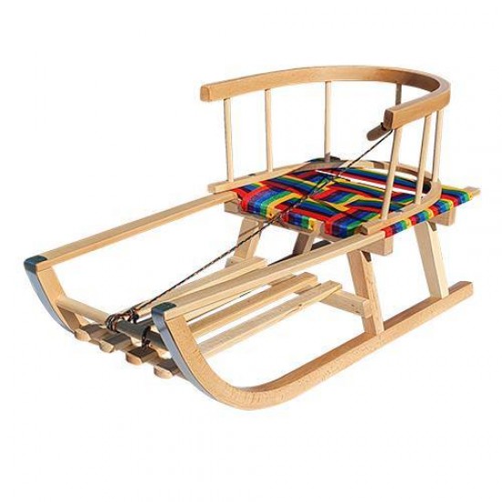 Saniuta de Lemn cu Sezut Textil Colorat, Suport Picioare si Spatar