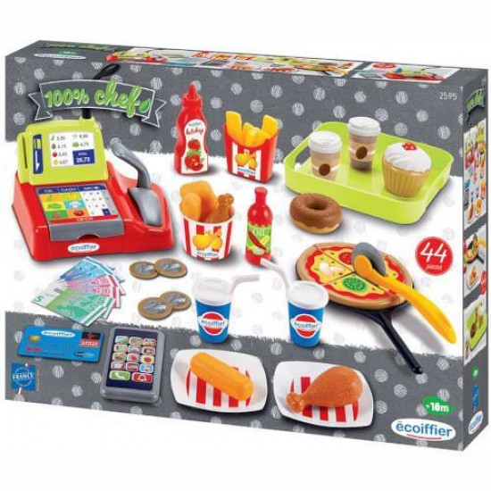 Set alimente Fast Food cu casa de marcat si 44 accesorii, Colectia 100% Chef