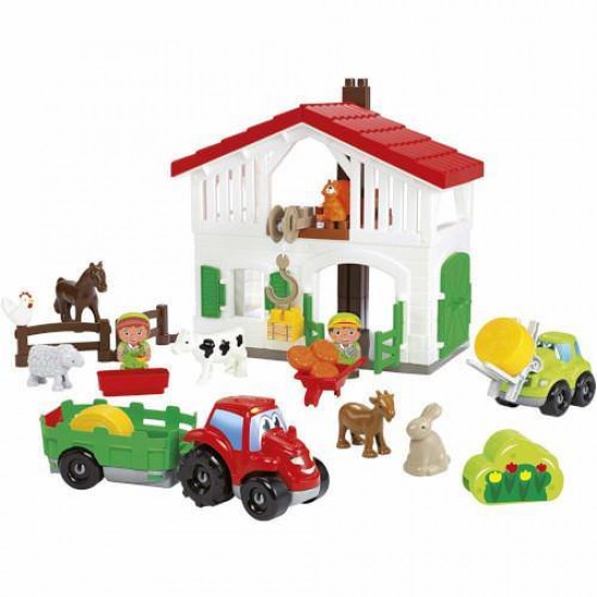 Set Cuburi de Construit Ferma cu Tractor si Animale Abrick