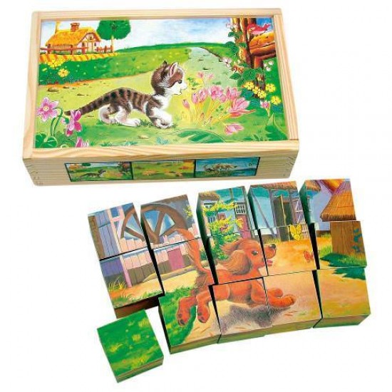 Set Cuburi de Lemn Animale Domestice