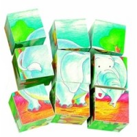 Set Cuburi de Lemn Animale Salbatice