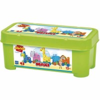 Set de Construit Maxi Cuburi Colorate cu Tren si Animale de la Zoo Abrick