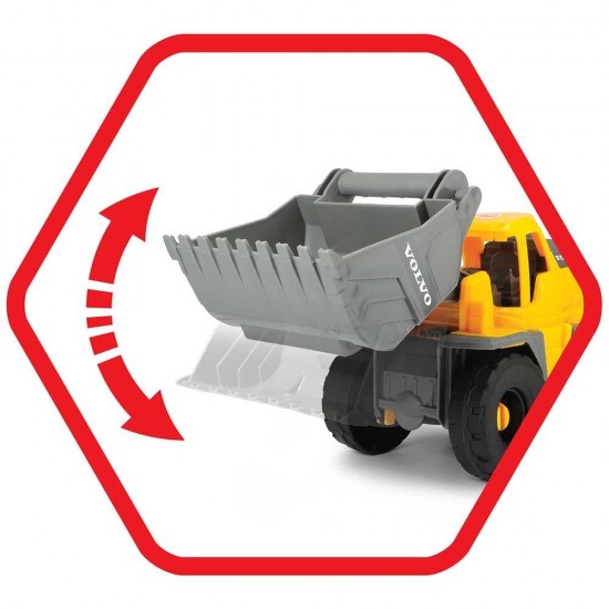 Camion Dickie Toys Mack Volvo Heavy Loader Truck cu remorca, buldozer si camion basculant