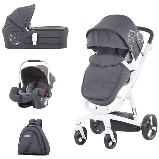 Carucior Chipolino Electra 3 in 1 Silver cu cadru alb