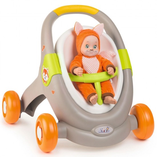 Carucior pentru papusi Smoby Minikiss 3 in 1 Gri