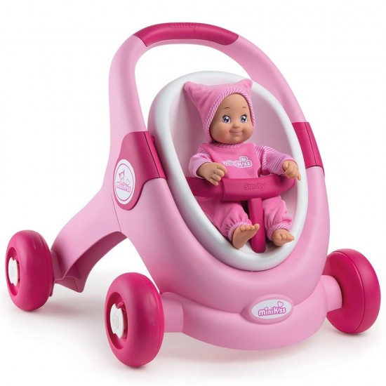 Carucior pentru papusi Smoby Minikiss 3 in 1 Roz