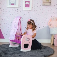 Leagan pentru papusa Smoby Baby Nurse roz mov cu baldachin