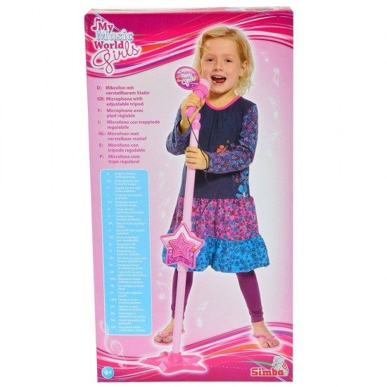Microfon Simba My Music World Girls cu stativ ajustabil