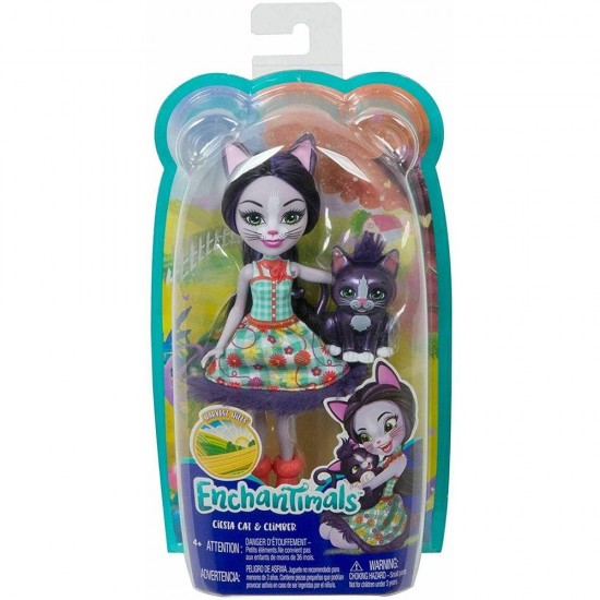 Papusa Enchantimals Mattel Ciesta Cat cu figurina Climber