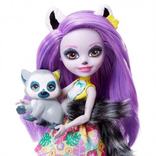 Papusa Enchantimals Mattel Larisa Lemur cu figurina Rinolet