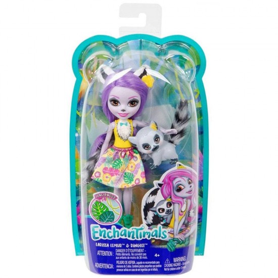 Papusa Enchantimals Mattel Larisa Lemur cu figurina Rinolet