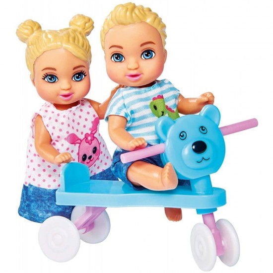 Papusa Simba Steffi Love 29 cm Baby World in rochie cu floricele, cu 2 copii, 1 bebelus si accesorii