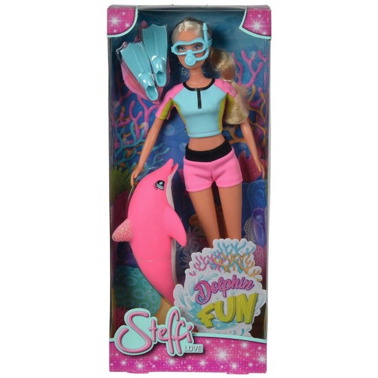 Papusa Simba Steffi Love Dolphin Fun 29 cm cu delfin si accesorii