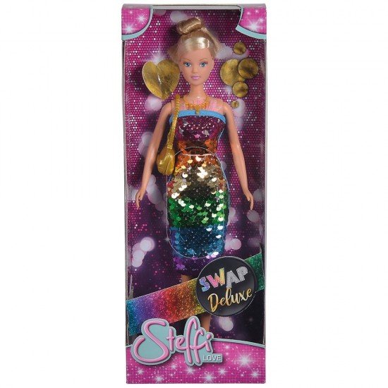 Papusa Simba Steffi Love Swap Deluxe 29 cm cu rochie multicolor