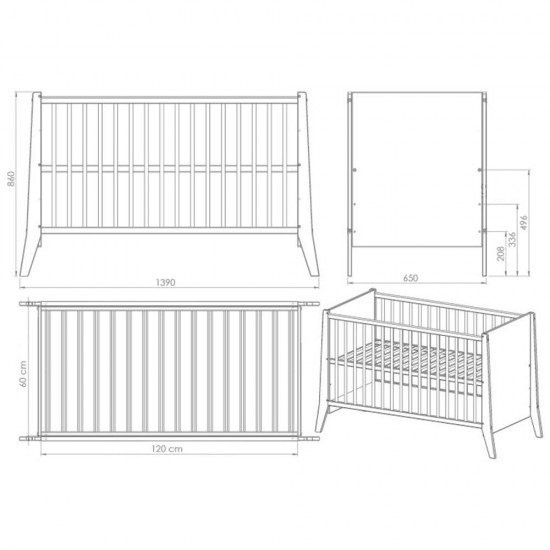 Patut copii din lemn Hubners Cosmo 120x60 cm alb