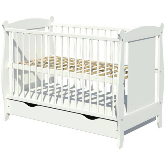 Patut copii din lemn Hubners Laura 120x60 alb cu sertar