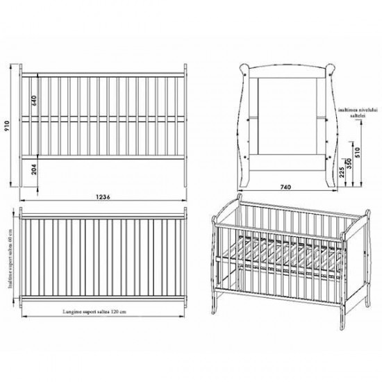 Patut copii din lemn Hubners Laura 120x60 cm Alb
