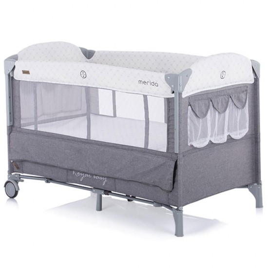 Patut pliabil Chipolino Merida Graphite cu laterala culisanta