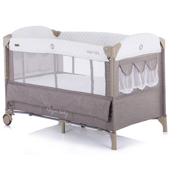 Patut pliabil Chipolino Merida Mocca cu laterala culisanta