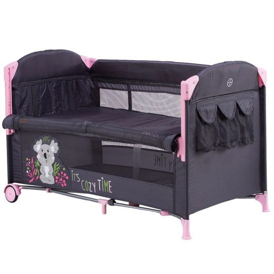 Patut pliabil Chipolino Merida Peony Pink cu laterala culisanta