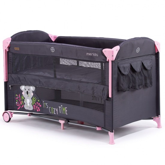 Patut pliabil Chipolino Merida Peony Pink cu laterala culisanta