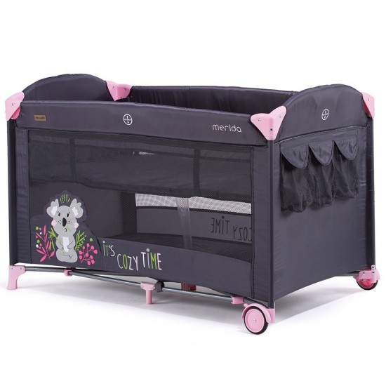 Patut pliabil Chipolino Merida Peony Pink cu laterala culisanta