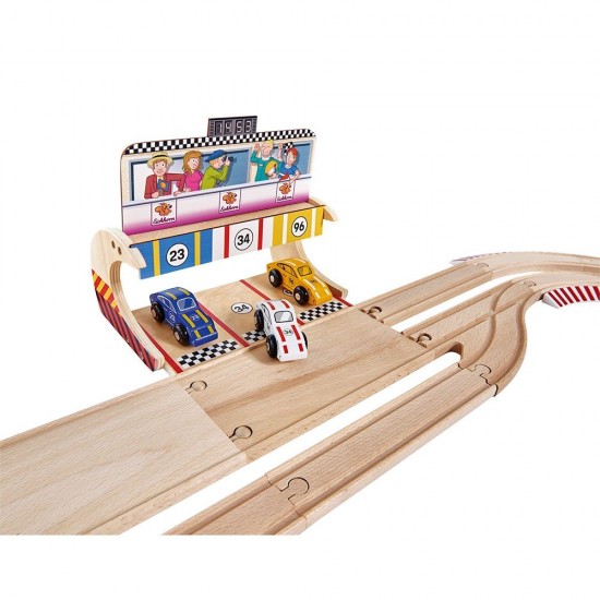 Pista de masini din lemn Eichhorn Porsche Racing cu 3 masinute