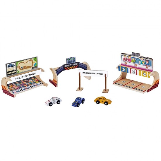 Pista de masini din lemn Eichhorn Porsche Racing cu 3 masinute