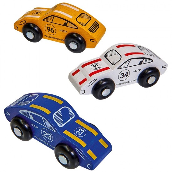 Pista de masini din lemn Eichhorn Porsche Racing cu 3 masinute