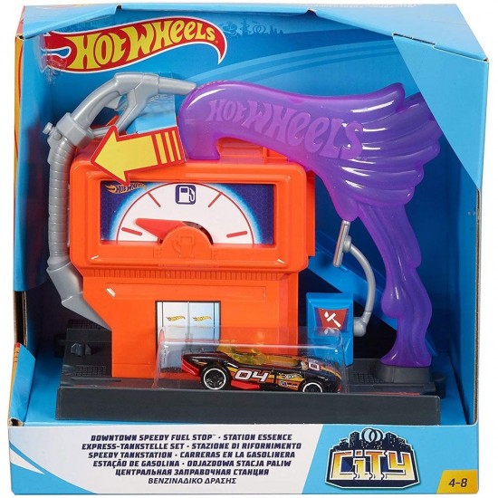 Pista de masini Hot Wheels Mattel City Downtown Speedy Fuel Stop cu masinuta