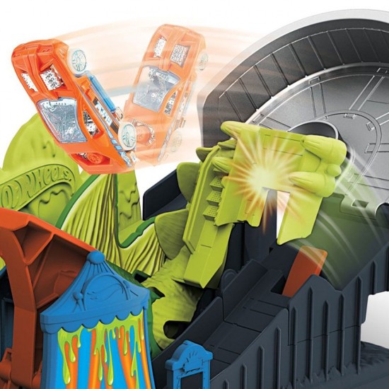 Pista de masini Hot Wheels Mattel Toxic Dino coaster attack cu masinuta