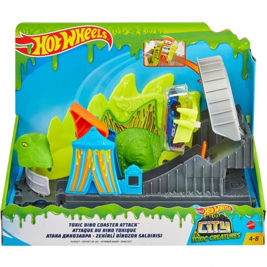 Pista de masini Hot Wheels Mattel Toxic Dino coaster attack cu masinuta