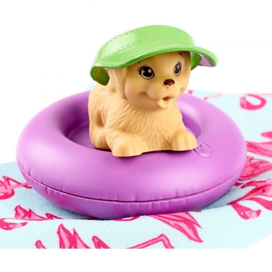 Set accesorii Barbie la piscina cu figurina catelus