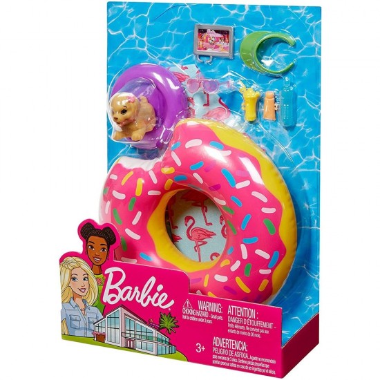 Set accesorii Barbie la piscina cu figurina catelus
