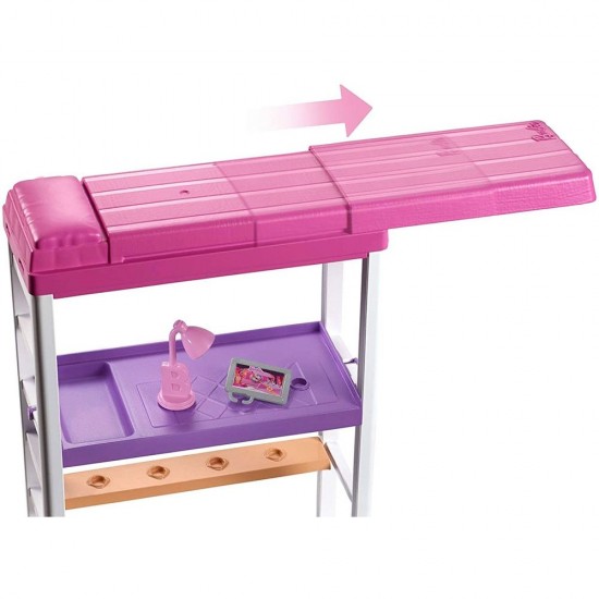 Set Barbie Mattel Estate - Birou cu pat supraetajat, papusa si accesorii