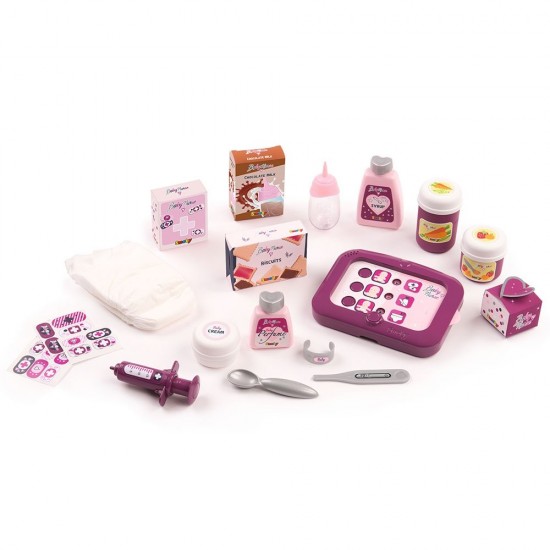Set cadita si accesorii pentru papusi Smoby Baby Nurse Nursery Mov