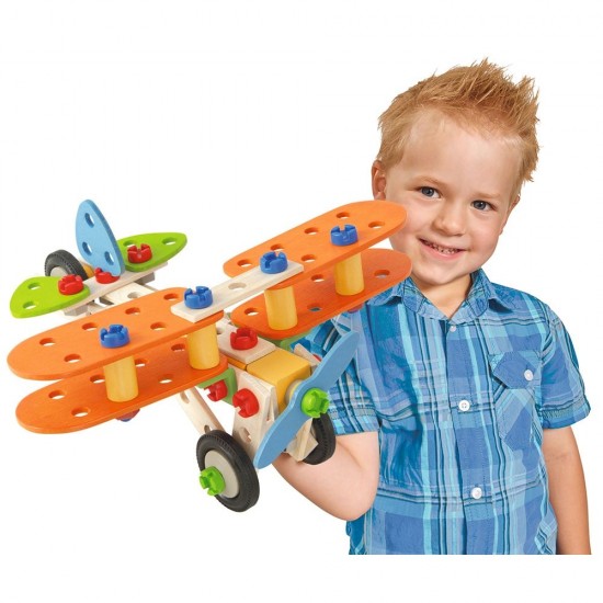 Set constructie din lemn Eichhorn Constructor Biplane 85 piese