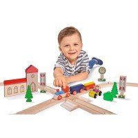 Set din lemn Eichhorn Tren cu sina in forma 8 si accesorii