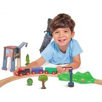 Set din lemn Eichhorn Tren cu sina ovala si accesorii
