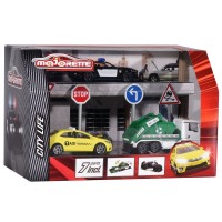 Set Majorette Diorama City cu 3 masinute si 4 indicatoare rutiere