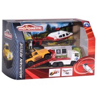 Set Majorette Diorama Mountain Rescue cu 2 masinute, 1 elicopter si 3 figurine