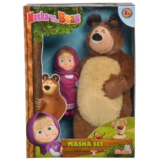 Set Simba Masha and The Bear papusa Masha 12 cm si ursulet de plus 25 cm