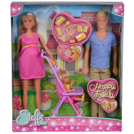 Set Simba papusi Steffi Love Happy Family cu 3 papusi, carucior si accesorii